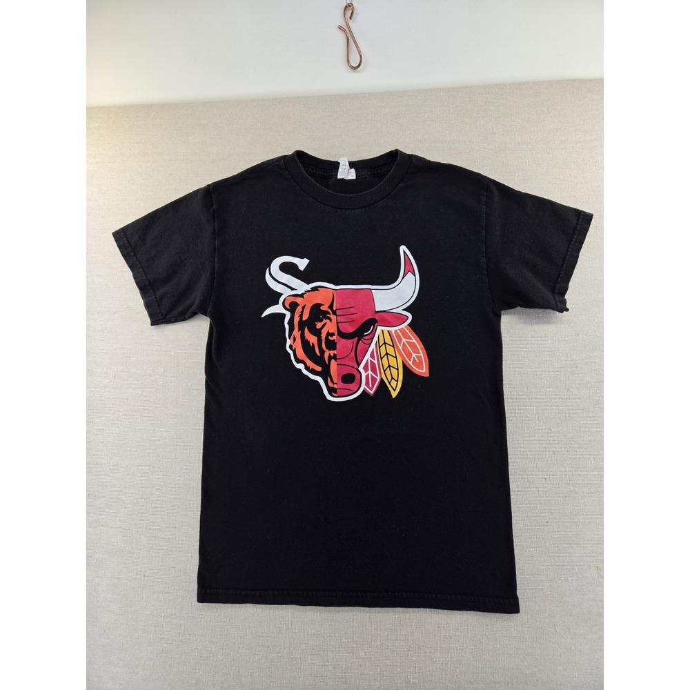 Vtg Alstyle Mens Small Black Tshirt Chicago Cubs Bears Bulls Blackhawks Logos